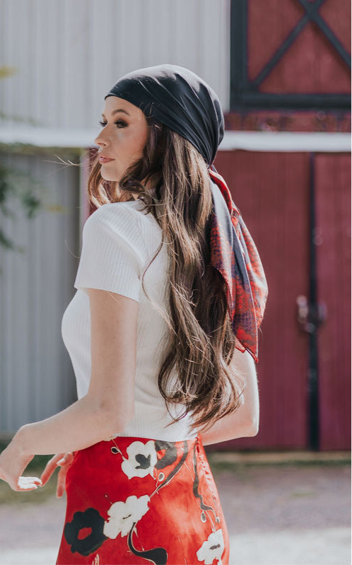 Black With Red Snakeskin Border Head Scarf