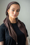 Add a bold twist to your look with the Mocha Faux Fade Denim Head Scarf. 