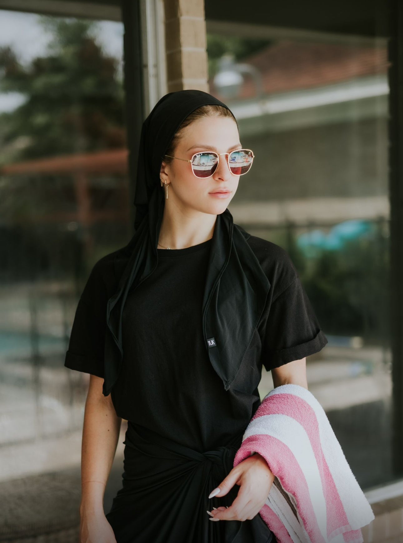 Black Bathing Suit Headscarf (with velvet + silicone Grip band)