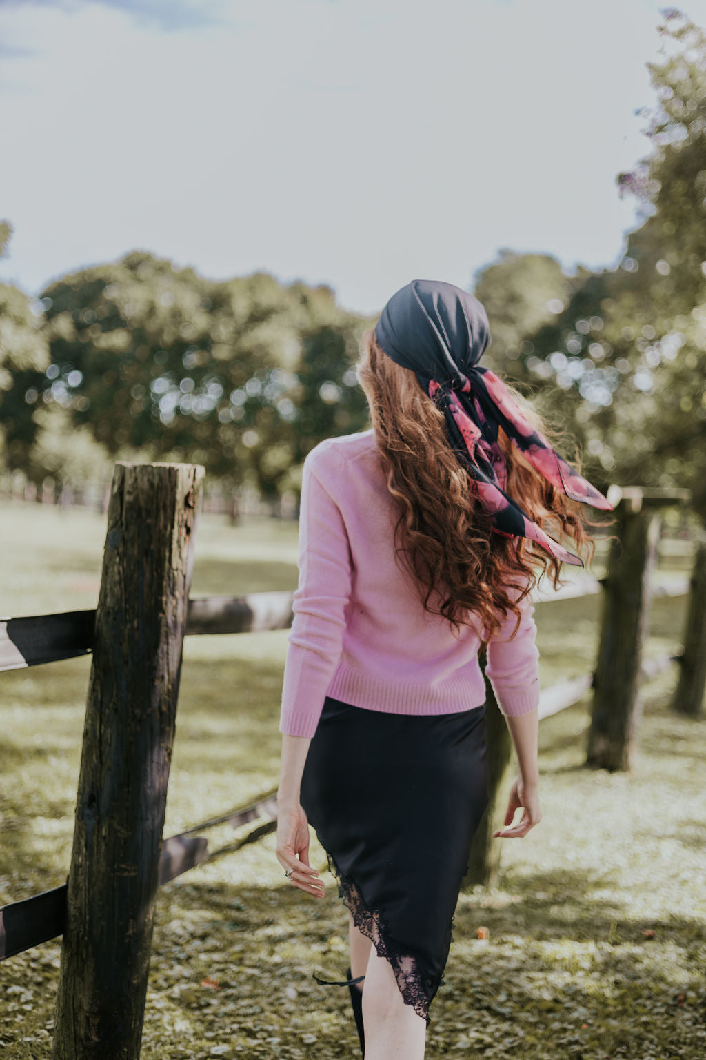 Black With Fading Floral Border Head Scarf