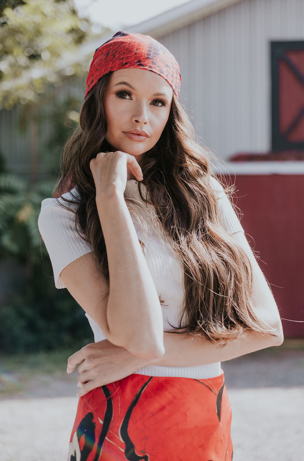 Red Snakeskin Head Scarf