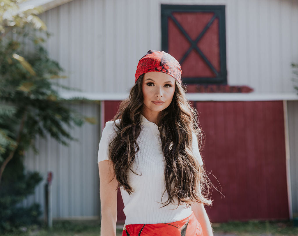 Red Snakeskin Head Scarf