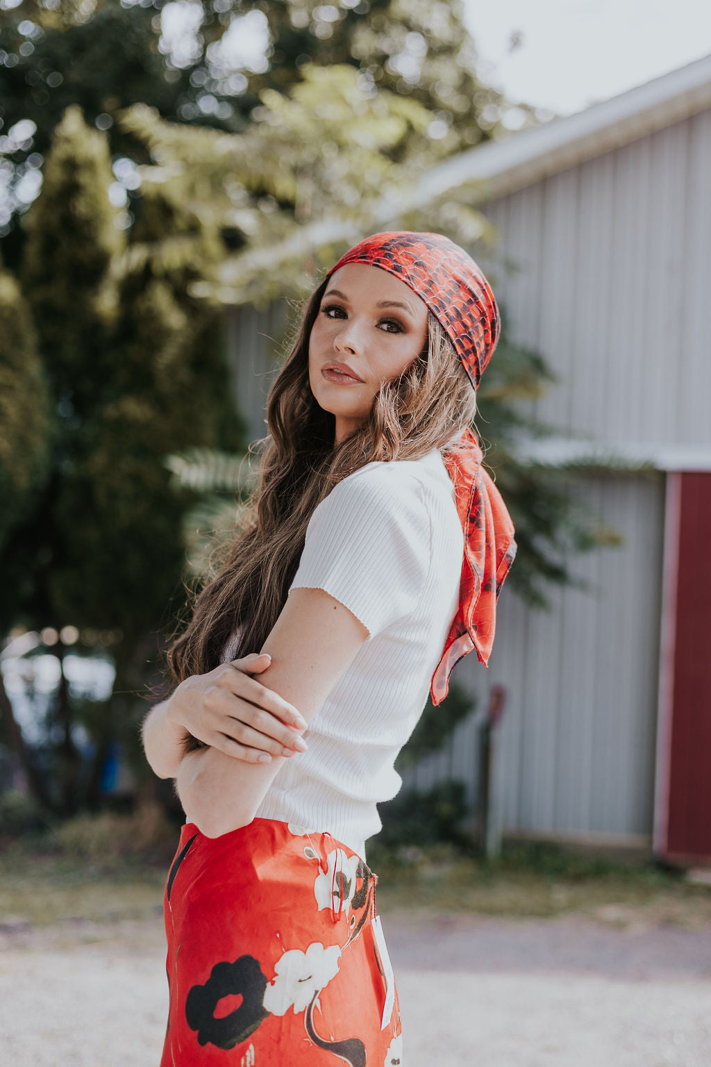 Red Snakeskin Head Scarf