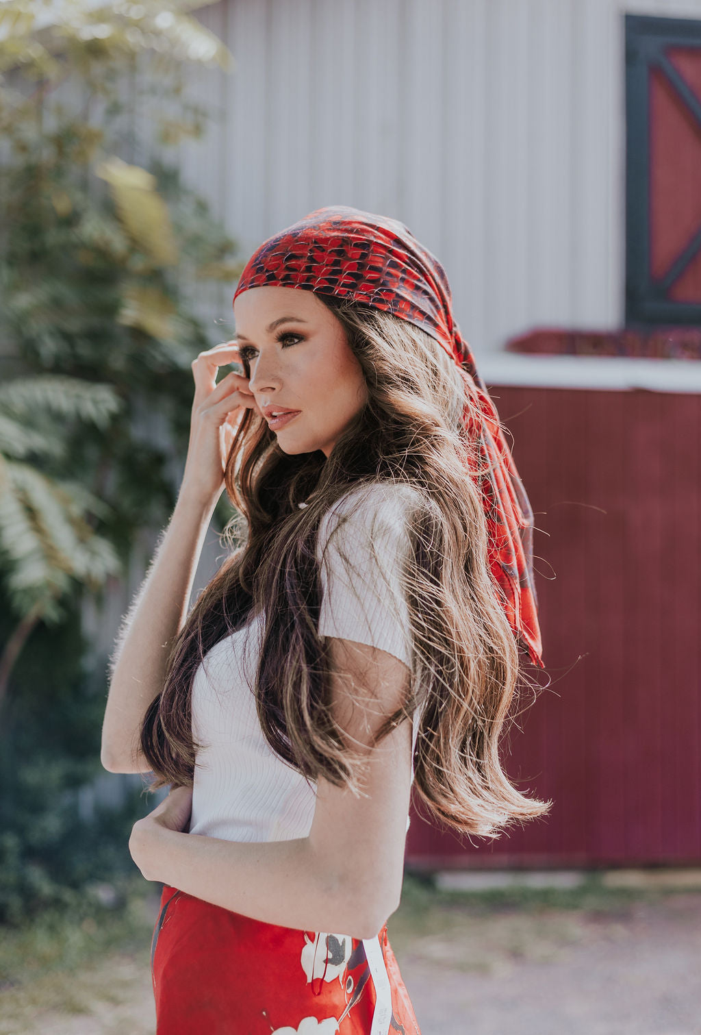 Red Snakeskin Head Scarf