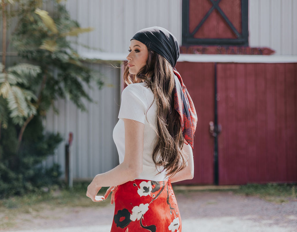 Black With Red Snakeskin Border Head Scarf