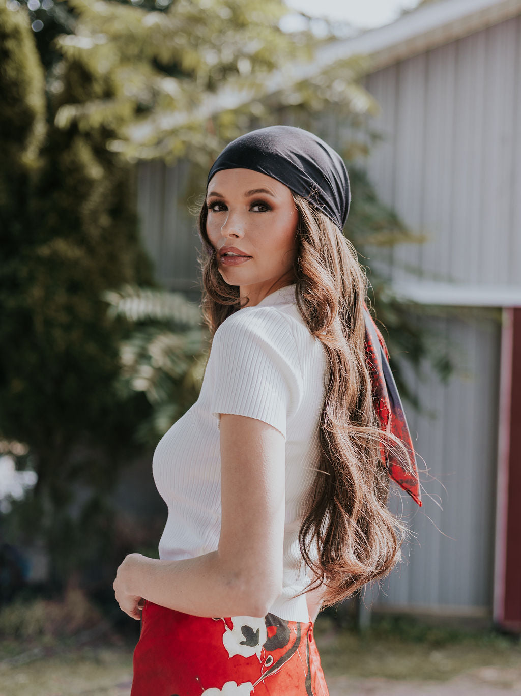 Black With Red Snakeskin Border Head Scarf