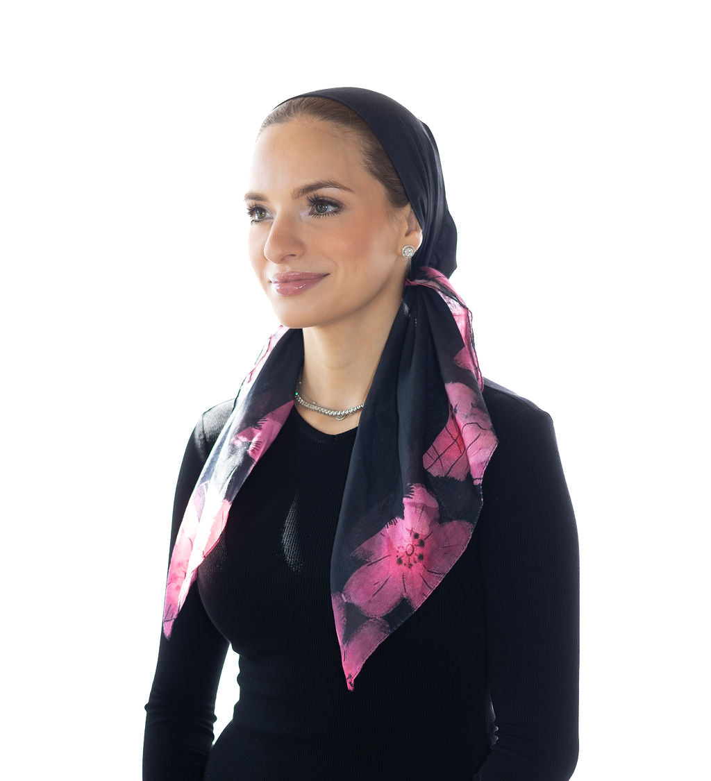 Black With Fading Floral Border Head Scarf