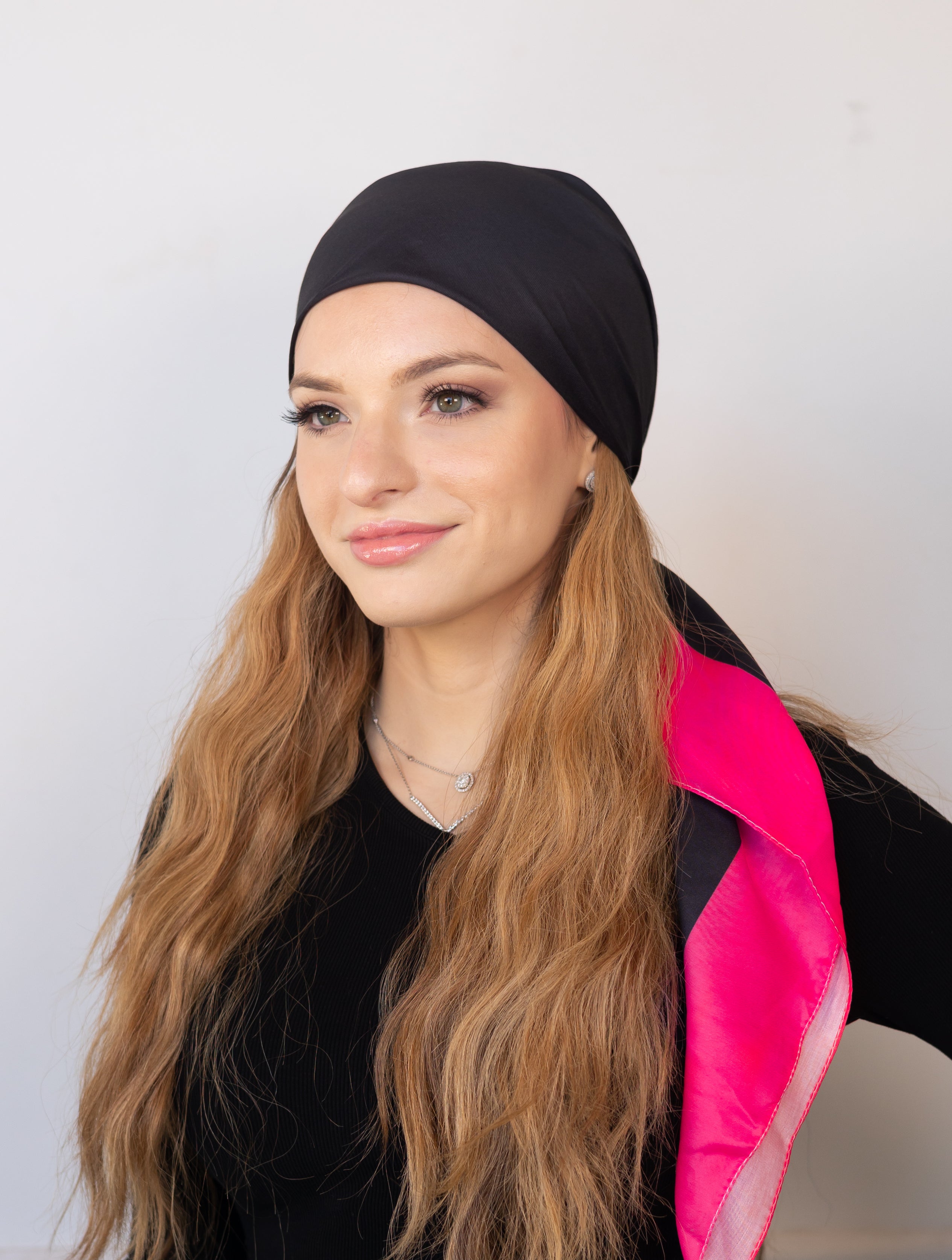 Black With Pink Border Head Scarf