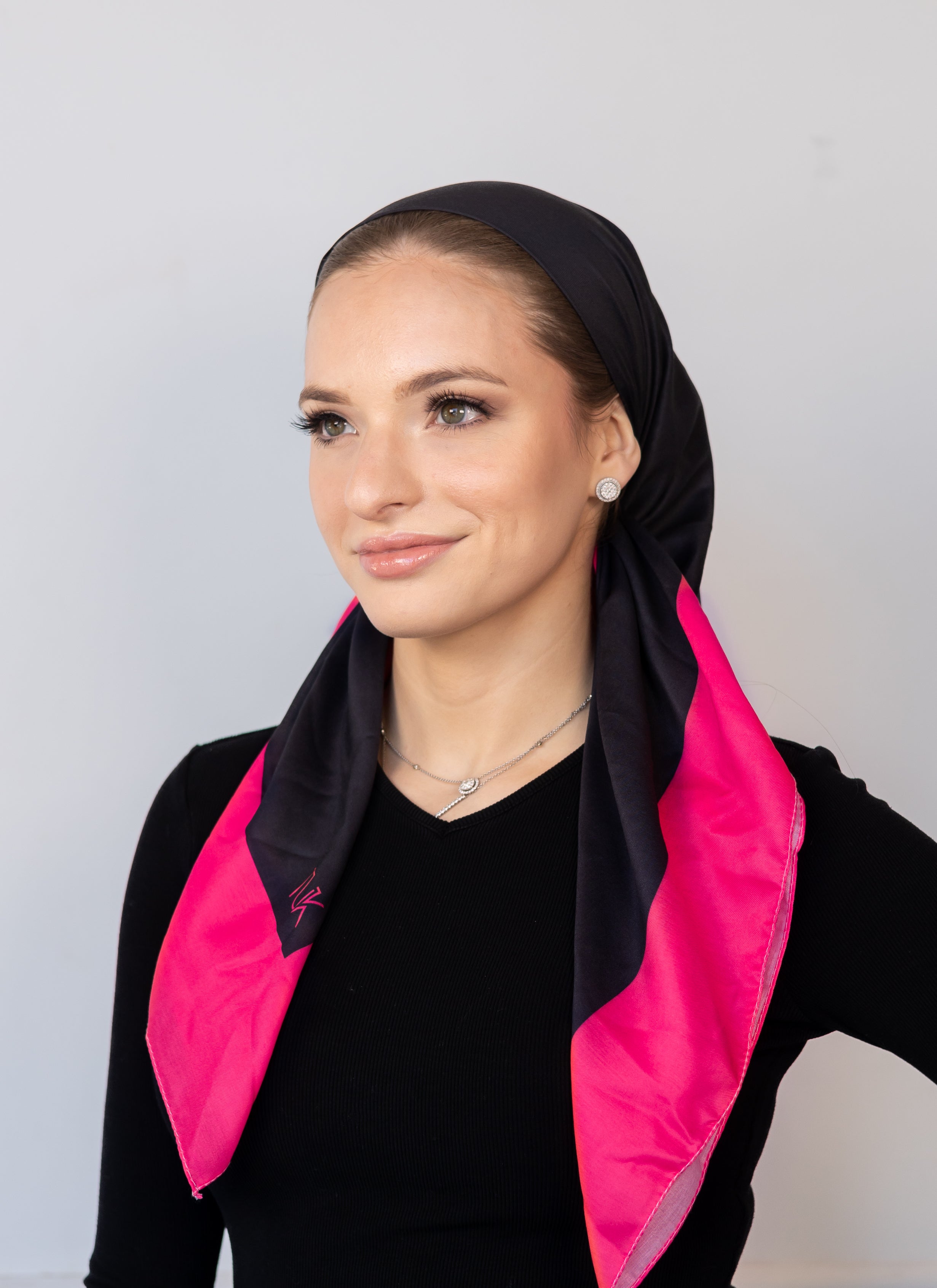 Black With Pink Border Head Scarf