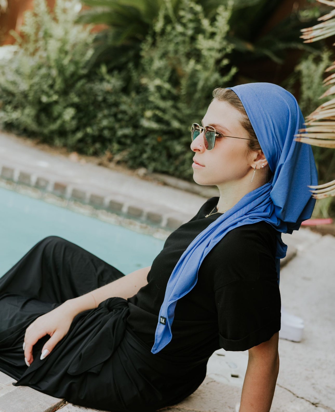 Blue Jean Bathing Suit Headscarf (with velvet + silicone Grip band)