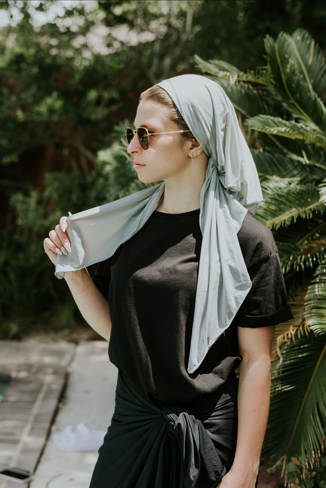 Slate Gray Bathing Suit Headscarf (with velvet + silicone Grip band)