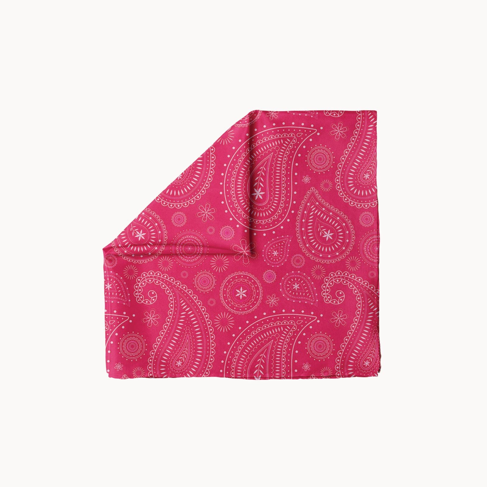 Imperial Paisley headscarf in deep pink with classic white paisley and floral motifs, bold retro-inspired accessory for women and men