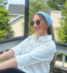 Make a statement with the Dot Rinse Denim Headband Bandana. 