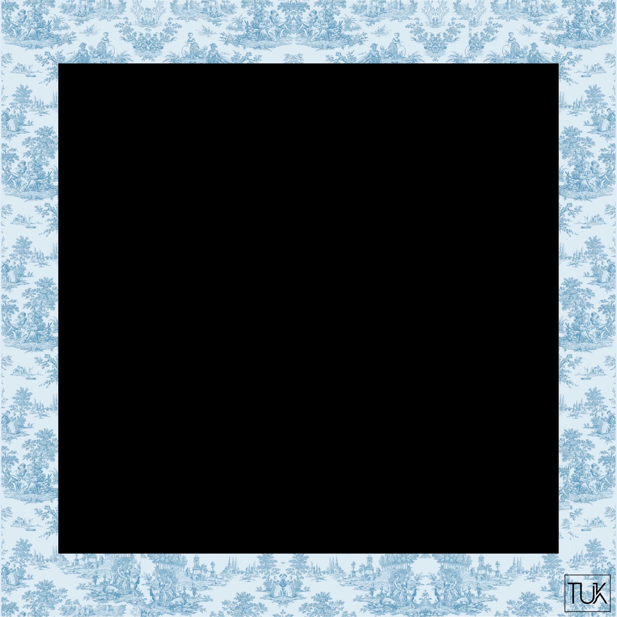 Black With Blue Toile Border Head Scarf