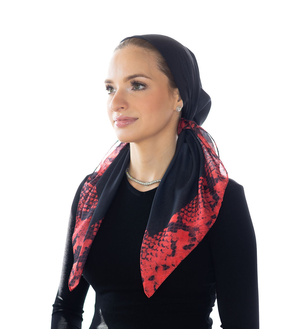 Black With Red Snakeskin Border Head Scarf