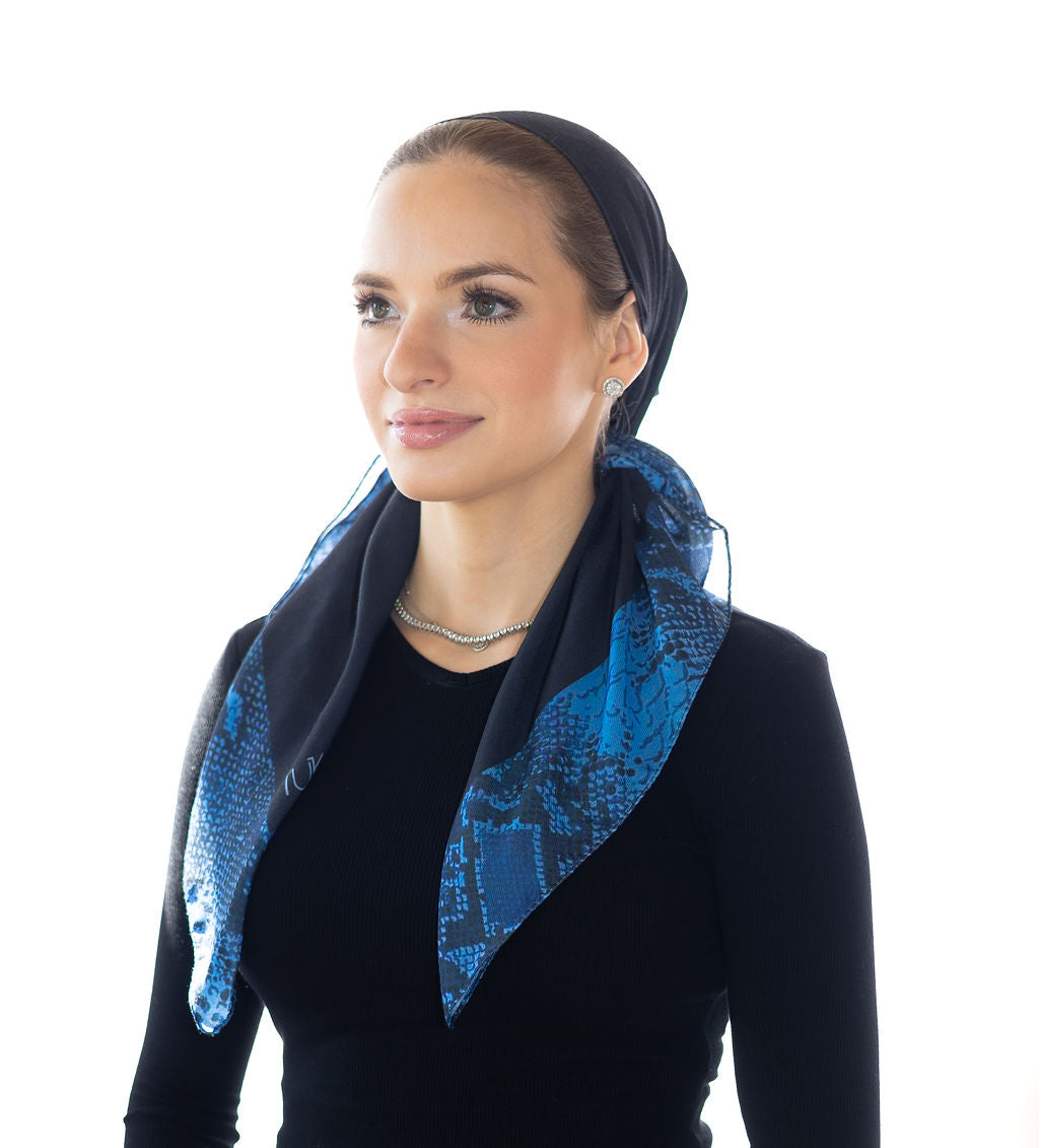 Black With Denim Snakeskin Border Head Scarf