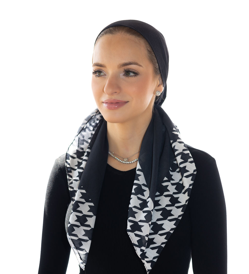 Black With Houndstooth Border Head Scarf