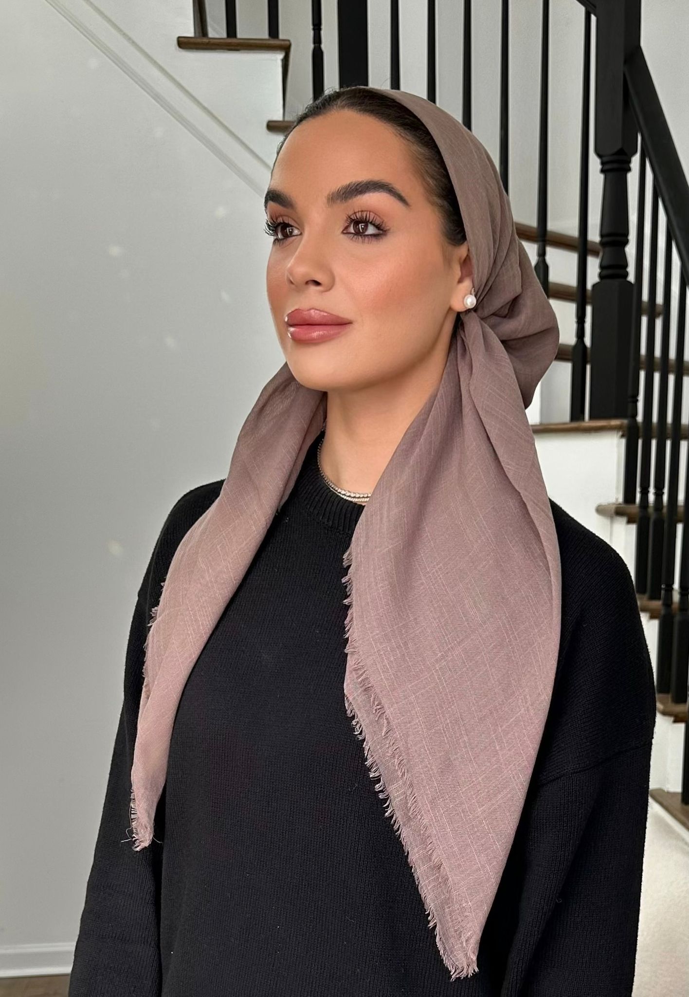 Taupe Solid Fringe Head Scarf