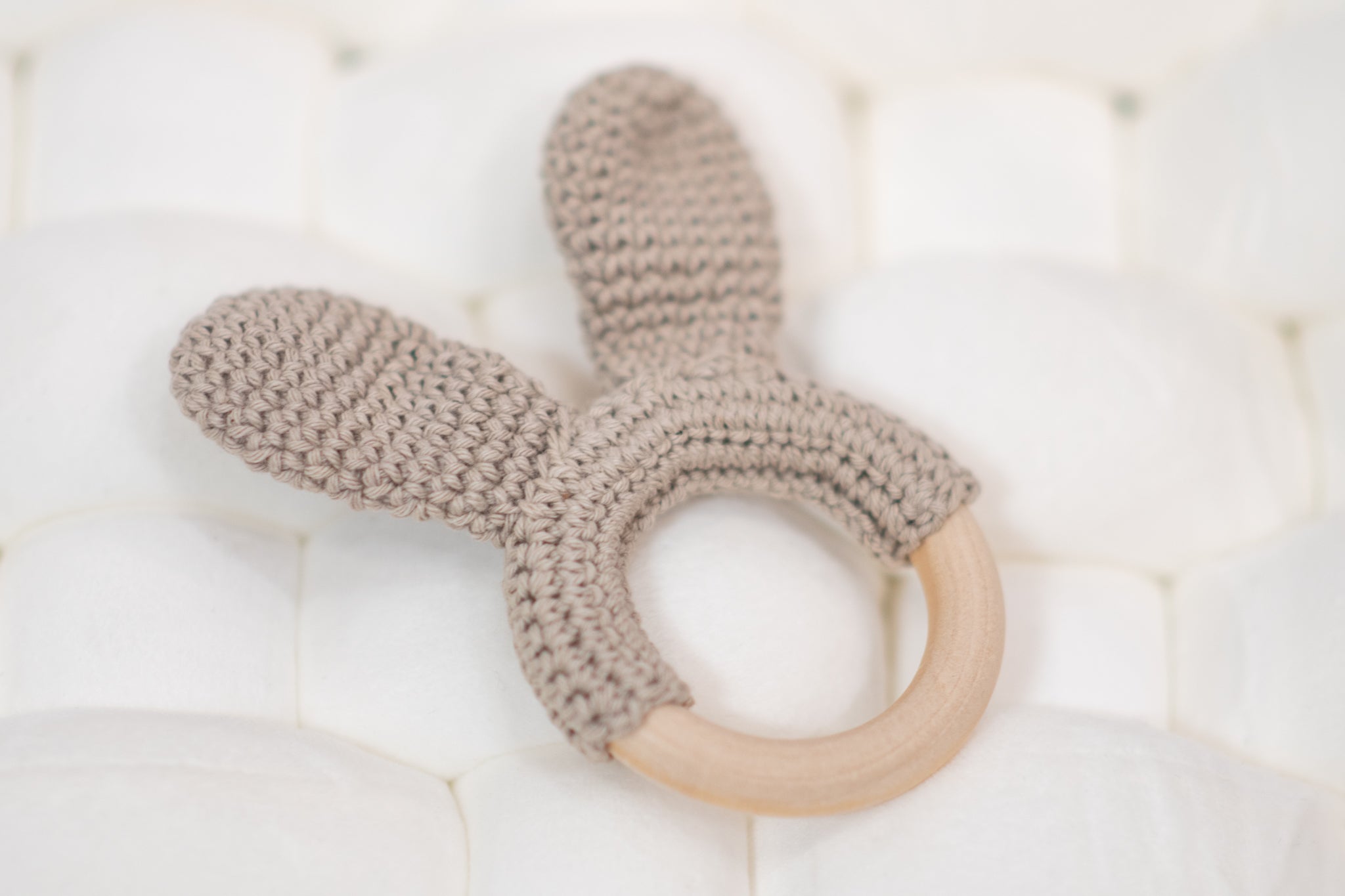 Taupe Knit Baby Rattle
